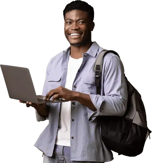 cheerful african american male student using lapto 47WVYNJ 1 - Página Inicial - 3 - Camaraux, consultoria em UX design, projetos centrados no usuário