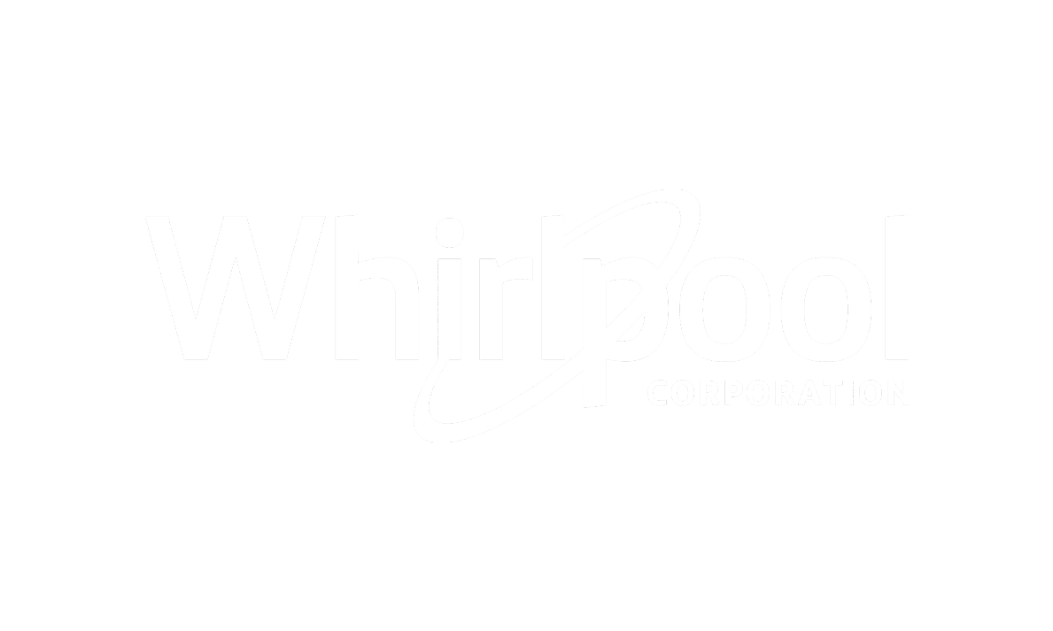 Logotipo da Whirlpool representando a marca em fundo preto.