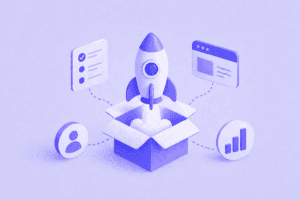 Ilustração de MVP com lançamento de produto a partir de uma caixa