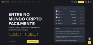 Interface da plataforma Binance com gráfico de criptomoedas e informações de mercado.