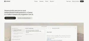 Interface minimalista de um editor de código com IA em modo escuro.