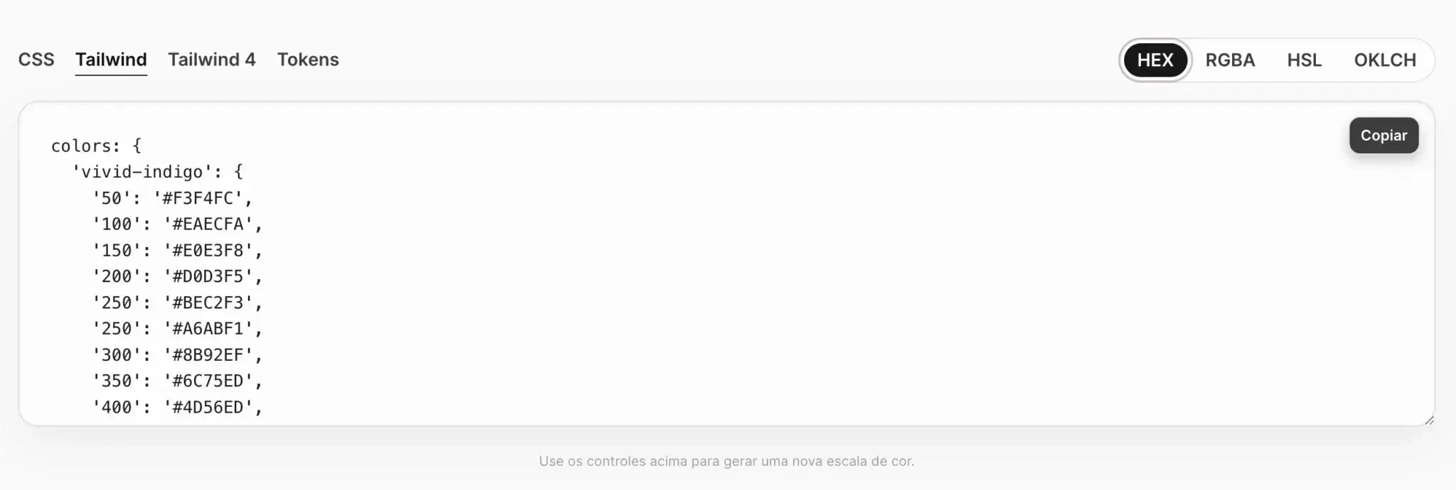 Como Criar uma Paleta de Cores para Design System: Escala 50-900 no Tailwind e CSS | 5 | Camaraux, consultoria em UX design, projetos centrados no usuário Exportacao Tailwind config gerada pela ferramenta — pronto para colar no tailwind.config.js - Como Criar uma Paleta de Cores para Design System: Escala 50-900 no Tailwind e CSS | 4 | Camaraux, consultoria em UX design, projetos centrados no usuário