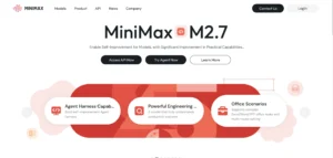 Interface do MiniMax destacando suas capacidades de autoaperfeiçoamento e engenharia poderosa.