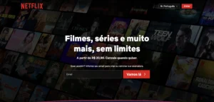 Tela inicial da Netflix com opções de filmes e séries disponíveis.