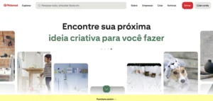 Página inicial do Pinterest com layout clean e imagens inspiracionais.