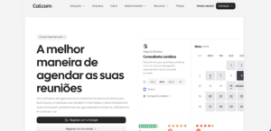 Interface do Cal.com com opções de agendamento e calendário para reuniões.