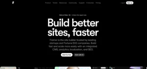 Texto em destaque sobre construção de sites com Framer em fundo escuro.