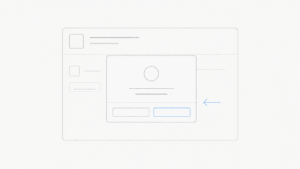Wireframe de uma janela com modal de confirmação antes de uma ação de inteligência artificial