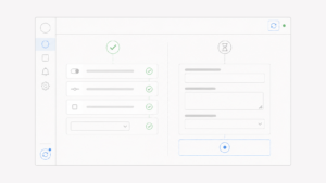 Wireframe de um editor que compara alterações individuais salvas automaticamente com um conjunto de mudanças aguardando uma ação explícita.