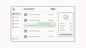 Interface em wireframe mostrando uma confirmação de ação concluída com sucesso