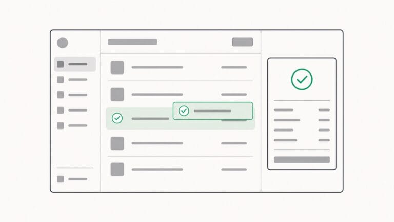 Interface em wireframe mostrando uma confirmação de ação concluída com sucesso