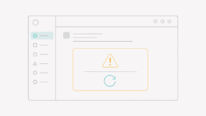 Ilustração wireframe de uma falha temporária do sistema com ação de recuperação