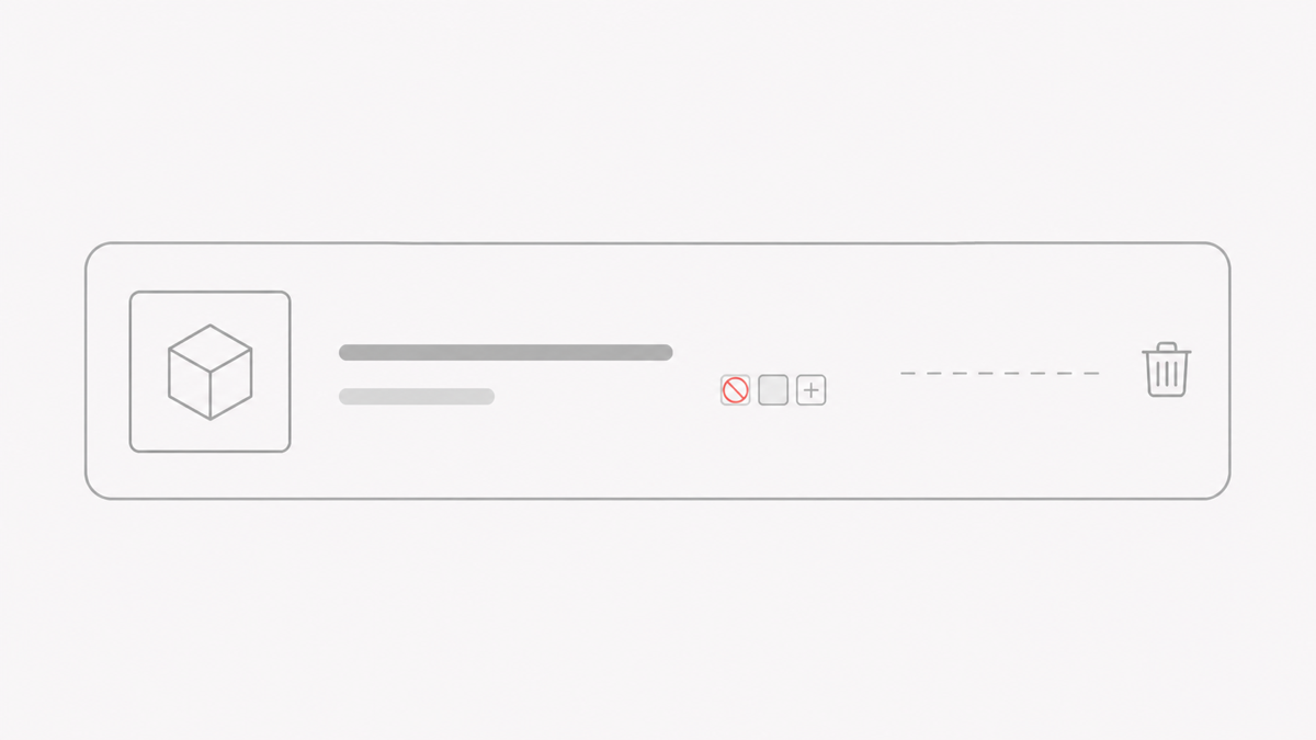 Wireframe incorreto de carrinho com controles pequenos e comprimidos, remoção distante e sem recuperação.