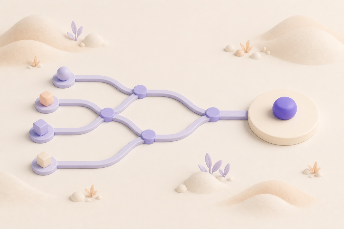 Findability em UX: como melhorar busca, navegação e encontrabilidade | 1 | Camaraux, consultoria em UX design, projetos centrados no usuário Caminhos de informação que se organizam e convergem para um destino comum, representando findability em UX