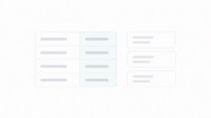 Wireframe minimalista comparando uma tabela e três cards.