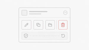 Wireframe de uma interface com uma ação de exclusão destacada e indicação de recuperação